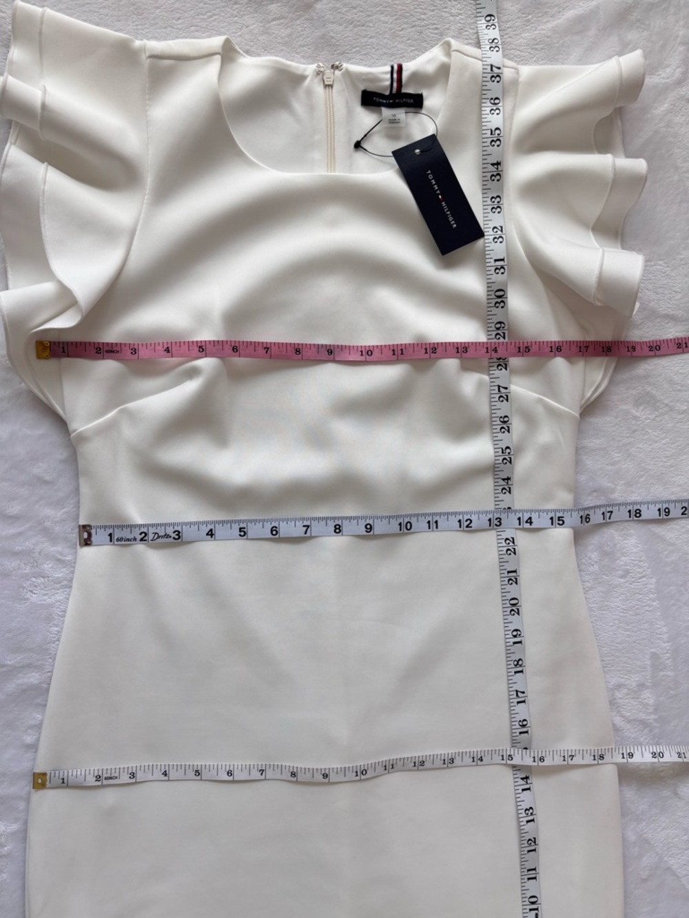 TOMMY HILFIGER White Short Flutter Cap Sleeve Scuba Sheath Dress--NWT--10 - Picture 16 of 16